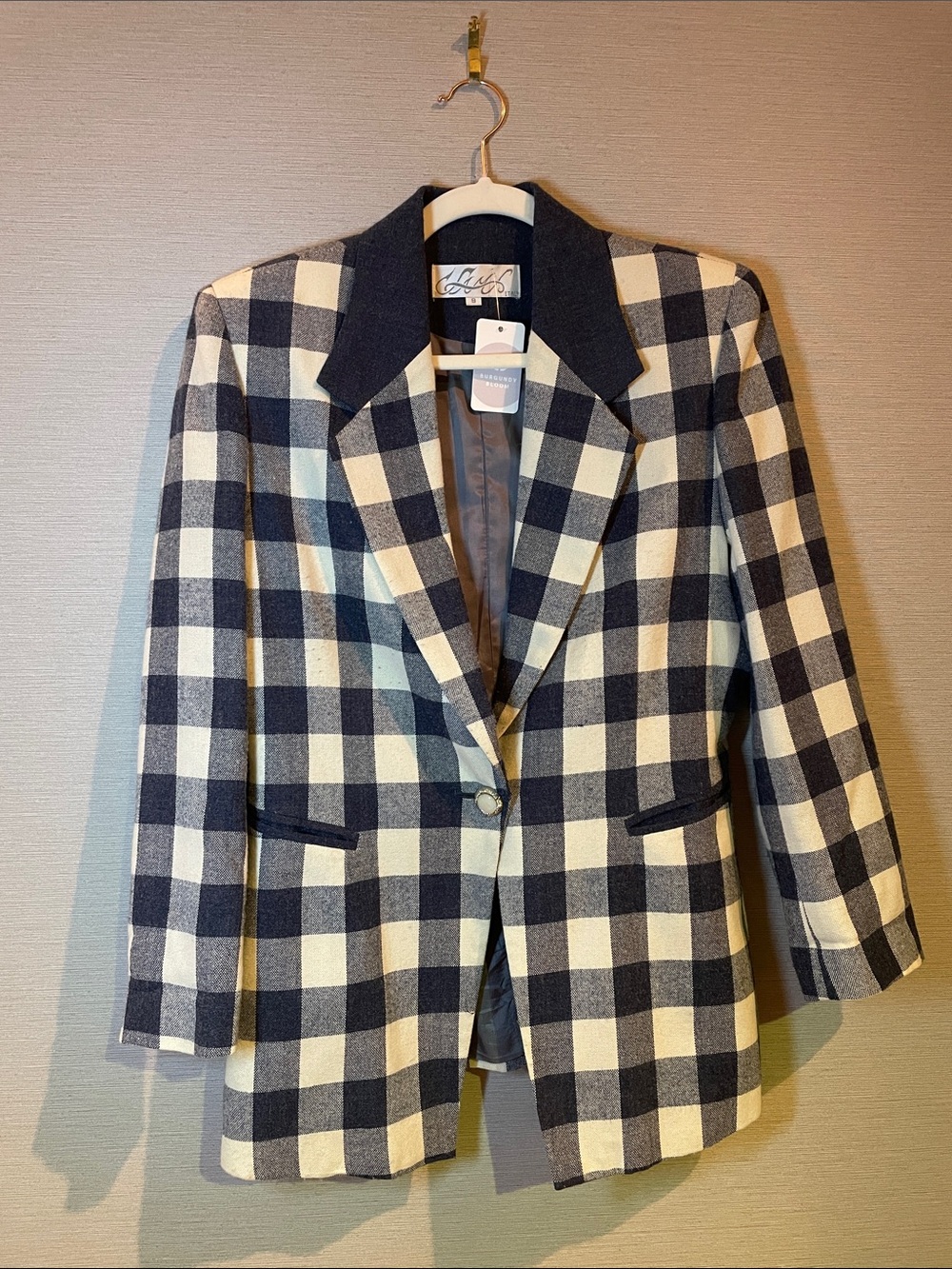 Checked Navy Blue & Cream Blazer Jacket